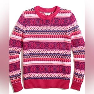 🆕️ NWT! J Crew Bright Pink Fair Isle Crewneck Sweater Size Medium